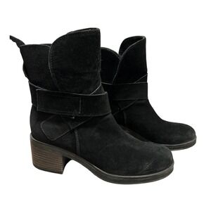 Manas Black Suede Ankle Boots Women Zipper Block Heel Sz 8